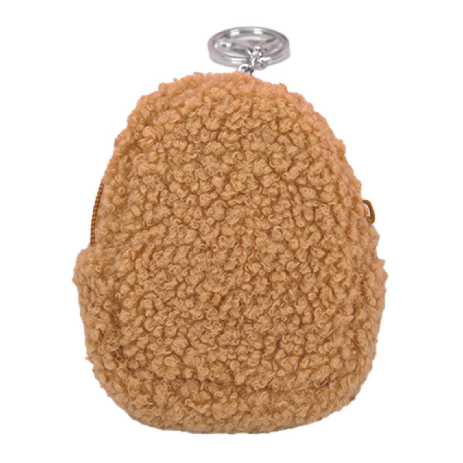 Plush Coin Purse Cute Portable Kids Change Purse for Cosmetics Lipstick Data Line Storage Brown