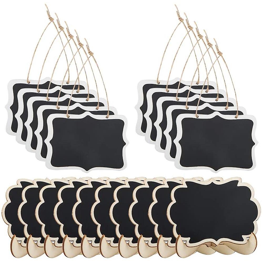 20 Pack Mini Rectangle Chalkboard Label, Foot Stand and Hanging Chalk Blackboard Wood Small Message