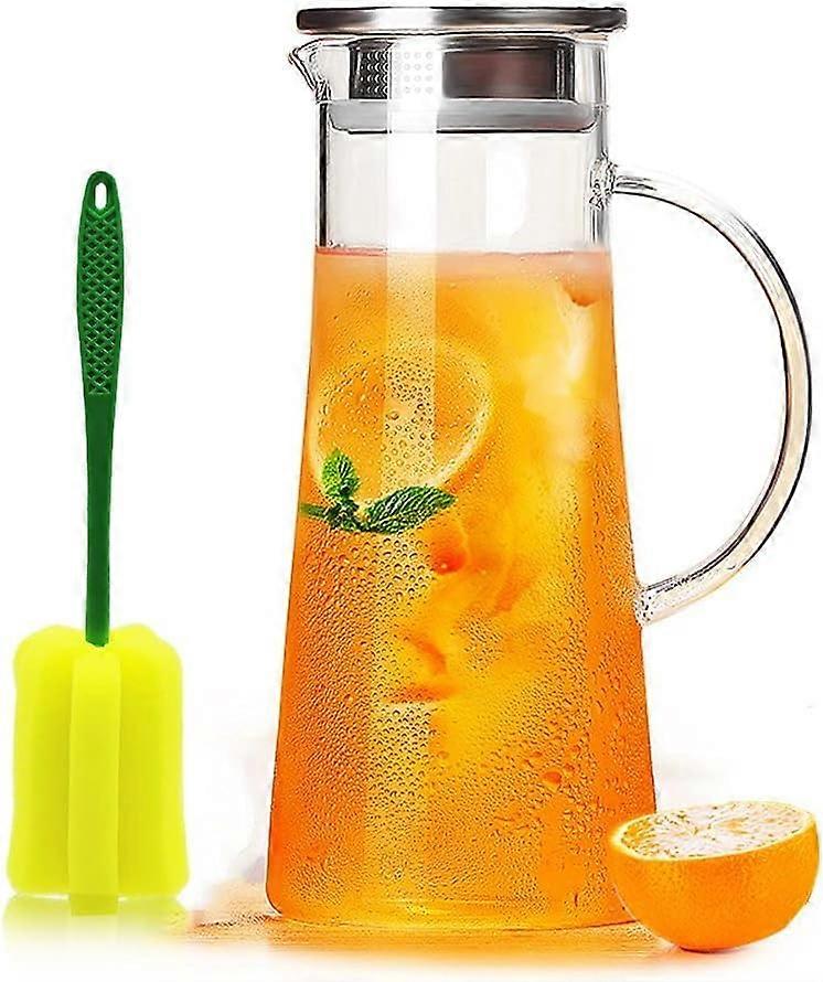 إبريق ماء زجاجي بغطاء إبريق زجاجي 1.5 لتر لإبريق زجاجي للشاي المثلج مصنوع من إبريق زجاجي من أباريق العصير مصنوع من زجاج البورسليكات ، للمقهى