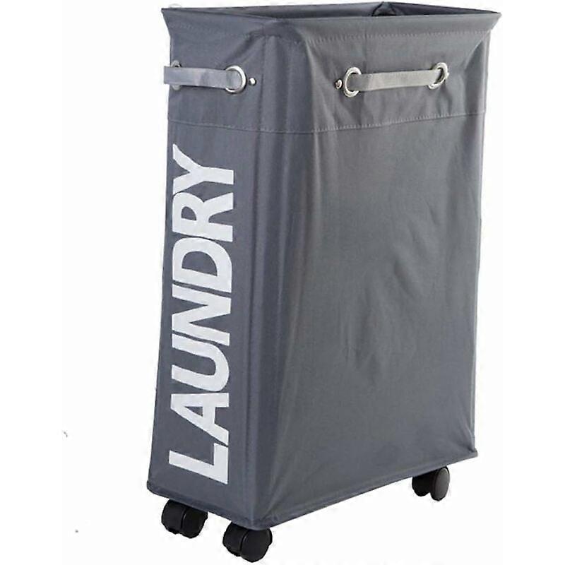 (Dark Grey) 45L Slim Foldable Laundry Hamper with 4 Wheels Slim Foldable Laundry Hamper Laundry Room Collector Rectangular Laundry Box Clothes Storage