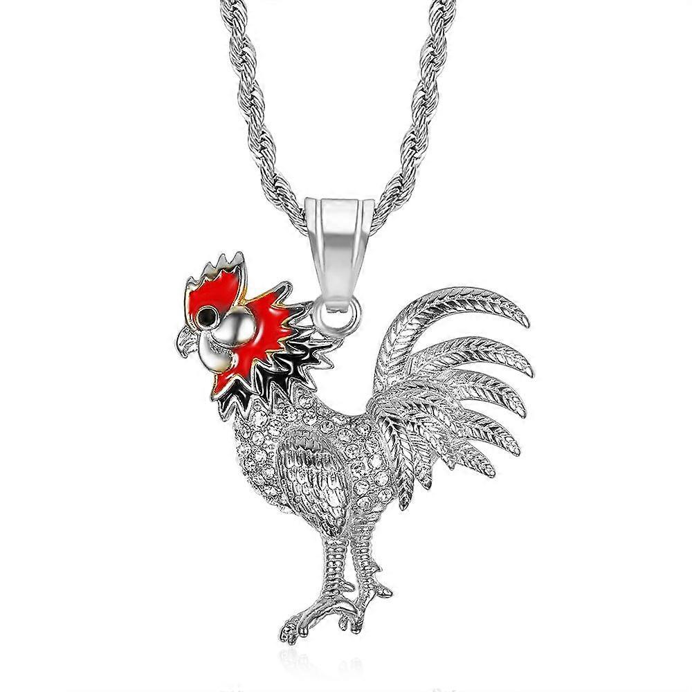 תליון תרנגול נירוסטה ושרשרת צבע זהב Iced Out שרשרת בעלי חיים בלינג לגברים תכשיטי היפ הופ לנשים