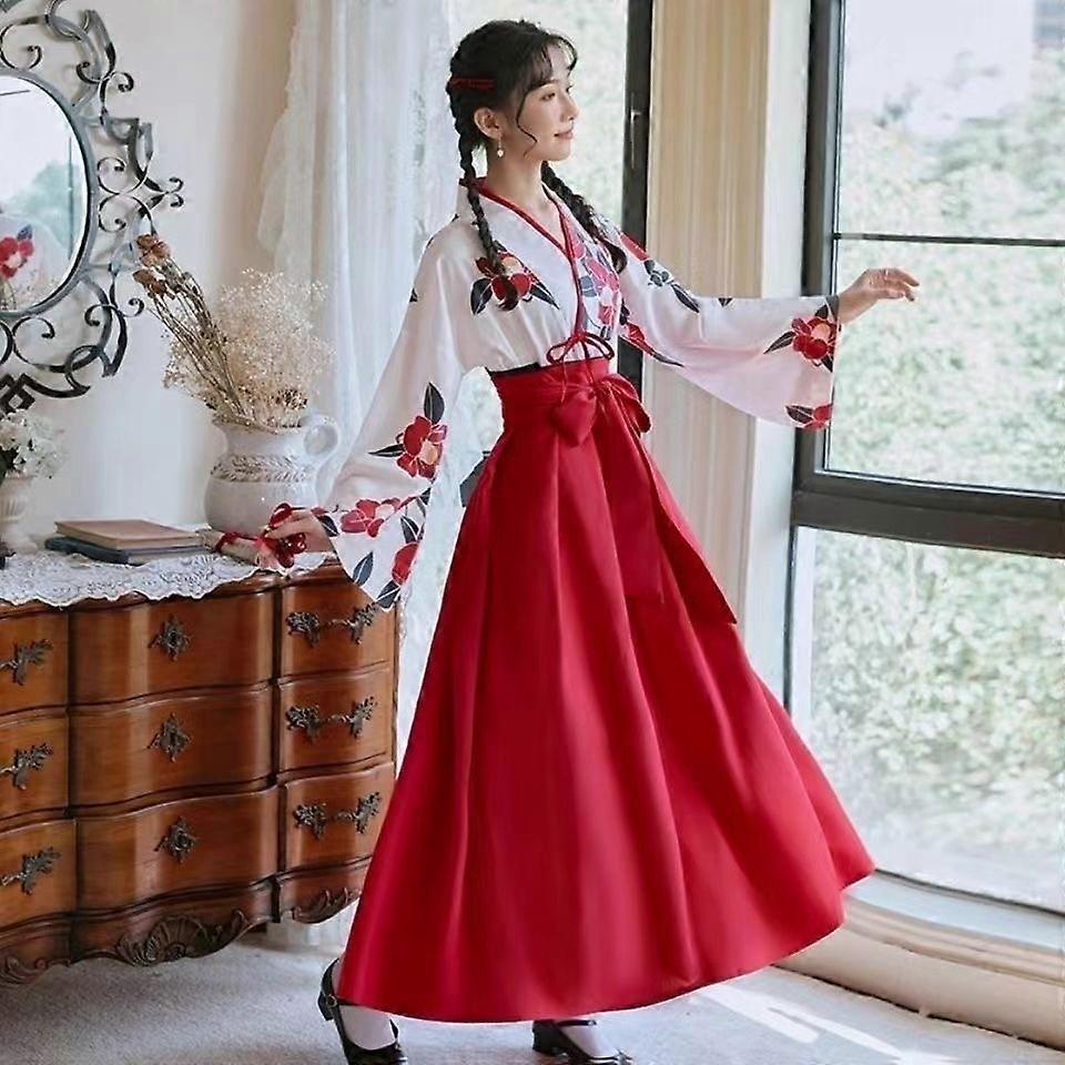 Hanfu Han Element Forntida kinesisk stil Ming Dynastin Förbättring Traditionella kläder Kvinna Asiatisk klänning Flicka Härlig kappa kjol Röd 2st