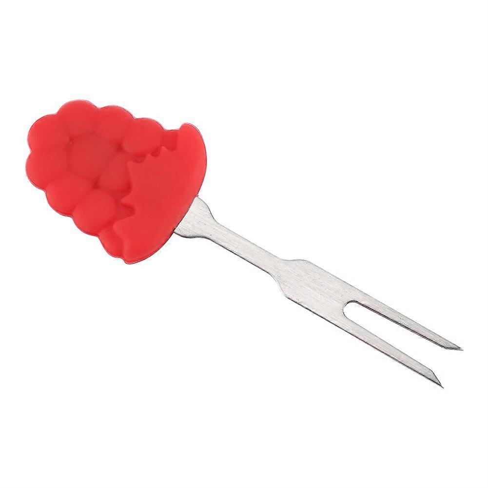 2 Pcs Mini BBQ Holder Fork Multi-Function Stainless Steel Fruits Snack Fork(red)