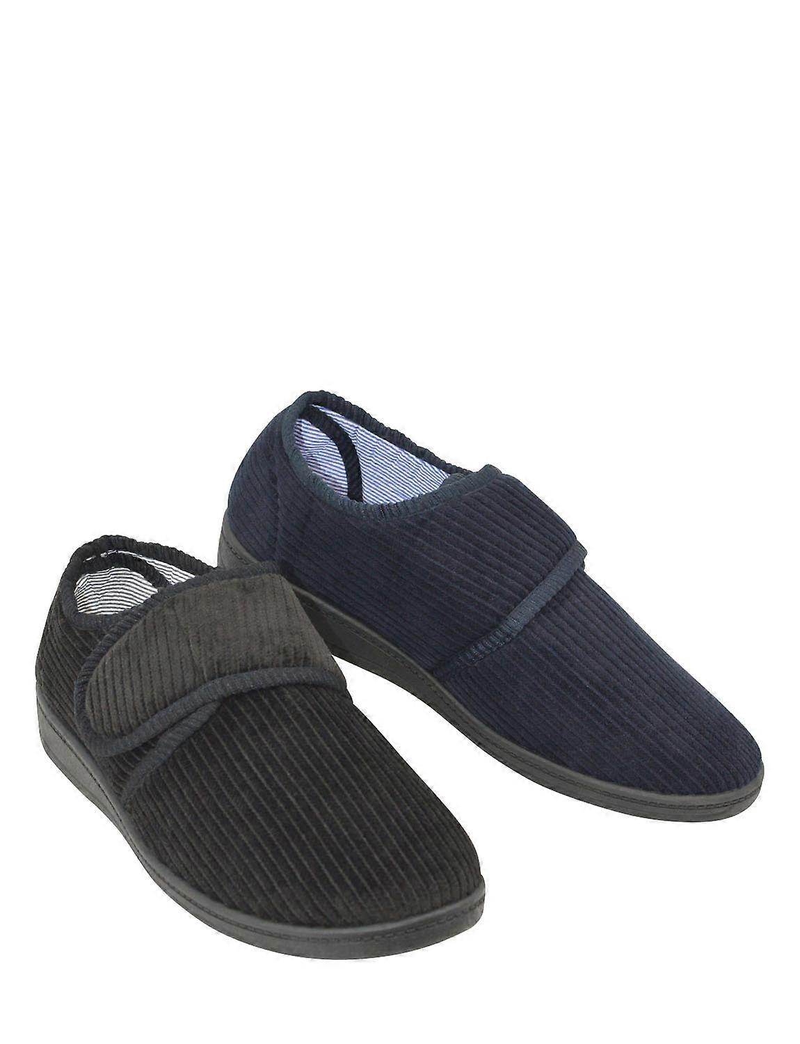 Pegasus | Mens | Wide Fit Twin Pack Touch Fasten Slippers Two Pairs with Soft Cord Upper, Adjustable Strap, Breathable Cotton Lining & Durable Sole