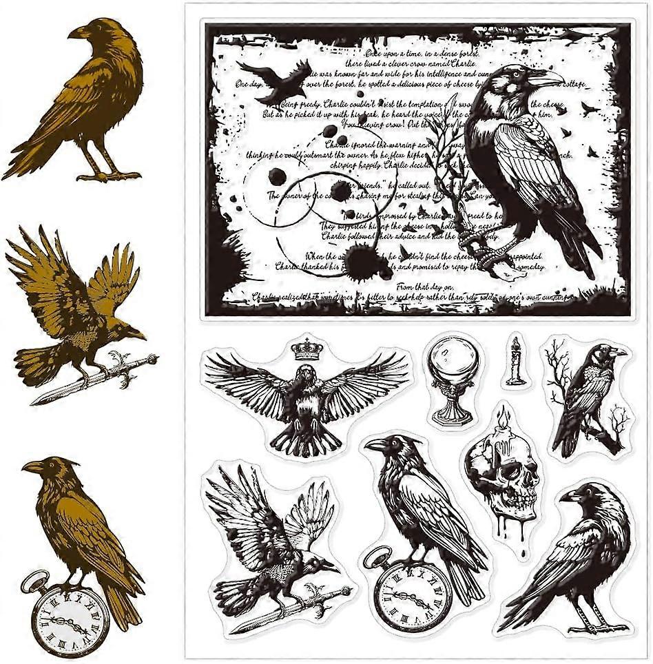 Silicone Clear Stamps Retro Crow Plastic Stamp Magic Patterns for DIY Scrapbooking Photo Album Decorative Cards Making Stamps for Holiday Card Making