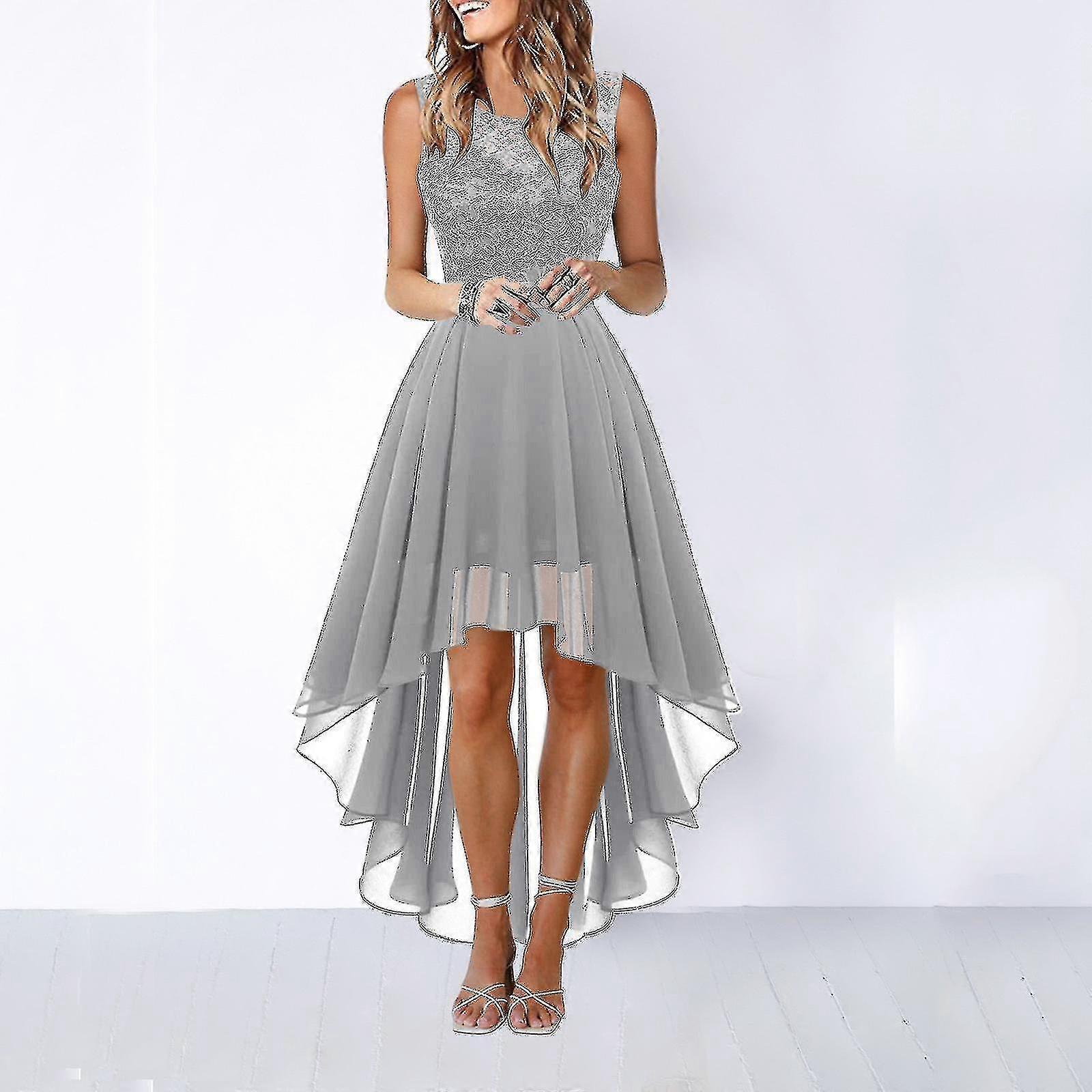 Dantel Elbise Yay Kemer Zarif Düzensiz Boy Elbiseler Kadınlar İçin Düğün Misafir Eeveless Nedime Kokteyl Partisi Elbise