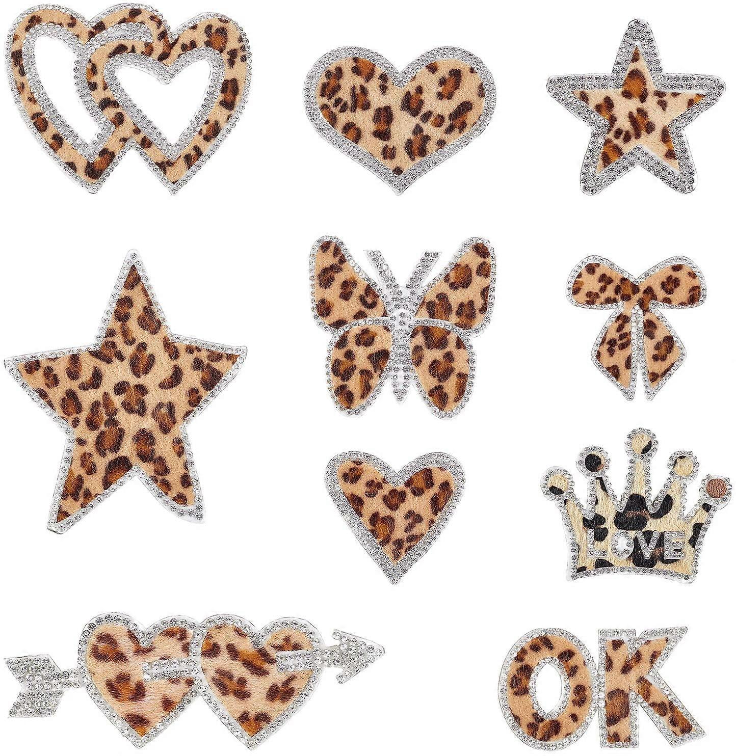 10 Pack Leopard Rhinestone Patches Delicate Embroidered Patches with Different Shapes,Iron On Patches for Clothes, Dress, Hat,Jackets,Jeans, DIY Acces