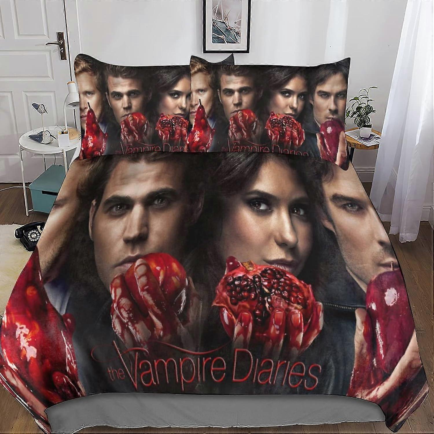 Kerota The Vampire Diaries Housse de couette 3 pièces ensemble de literie 3D avec fermeture éclair E