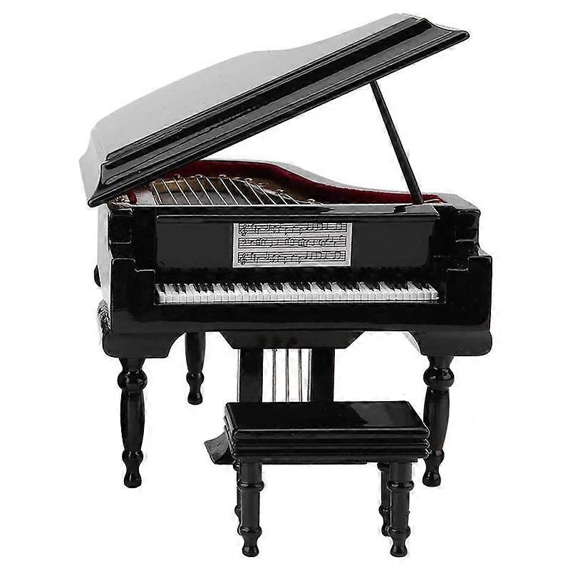 Miniature Piano Model Kit Musical Instrument with Chair, Office Decoration(Black, Without Music) Sm