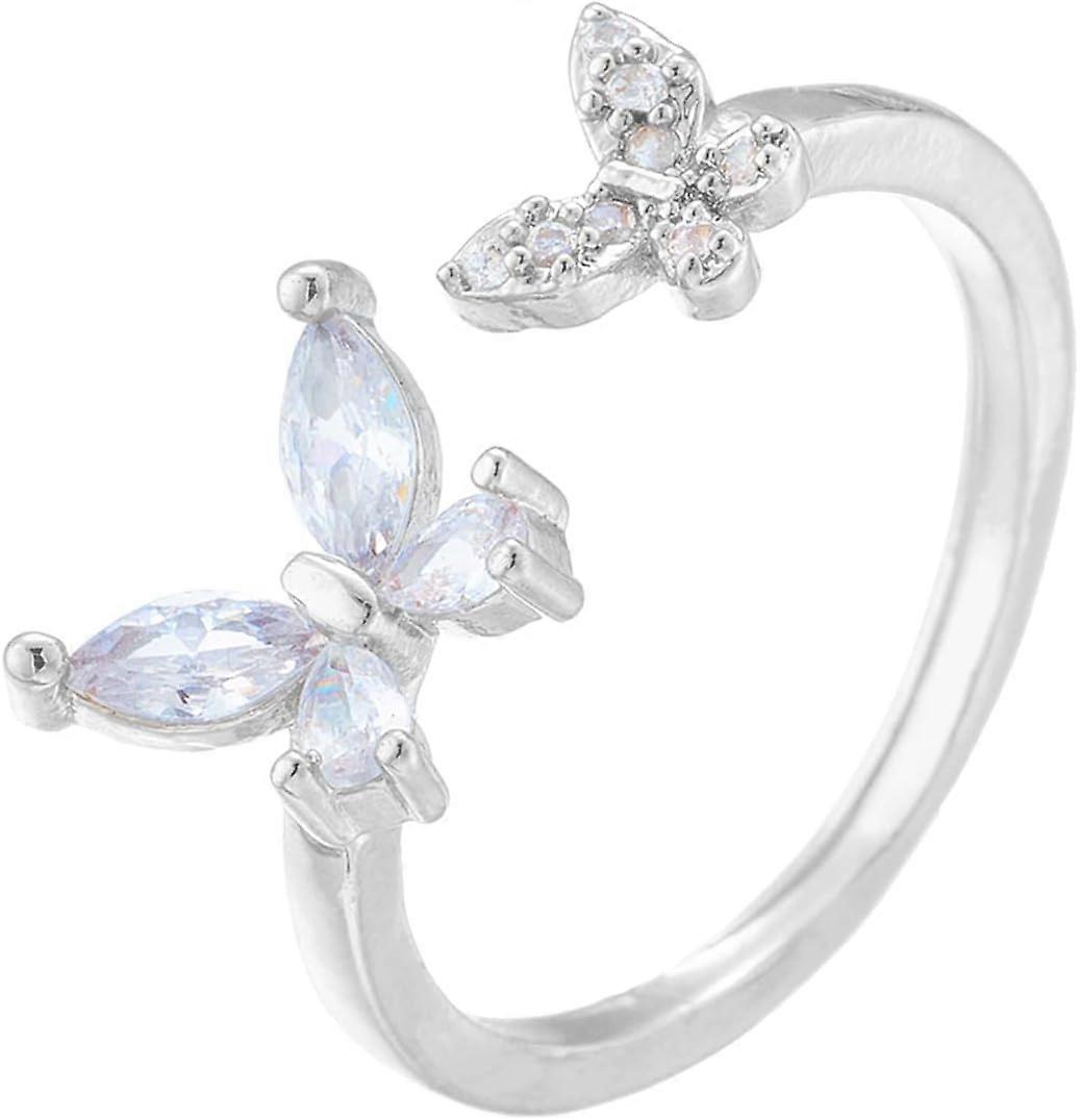 Silver Butterfly Ring Dainty Crystal Zircon Butterfly Ring Cute Butterfly Open Rings Adjustable Rings
