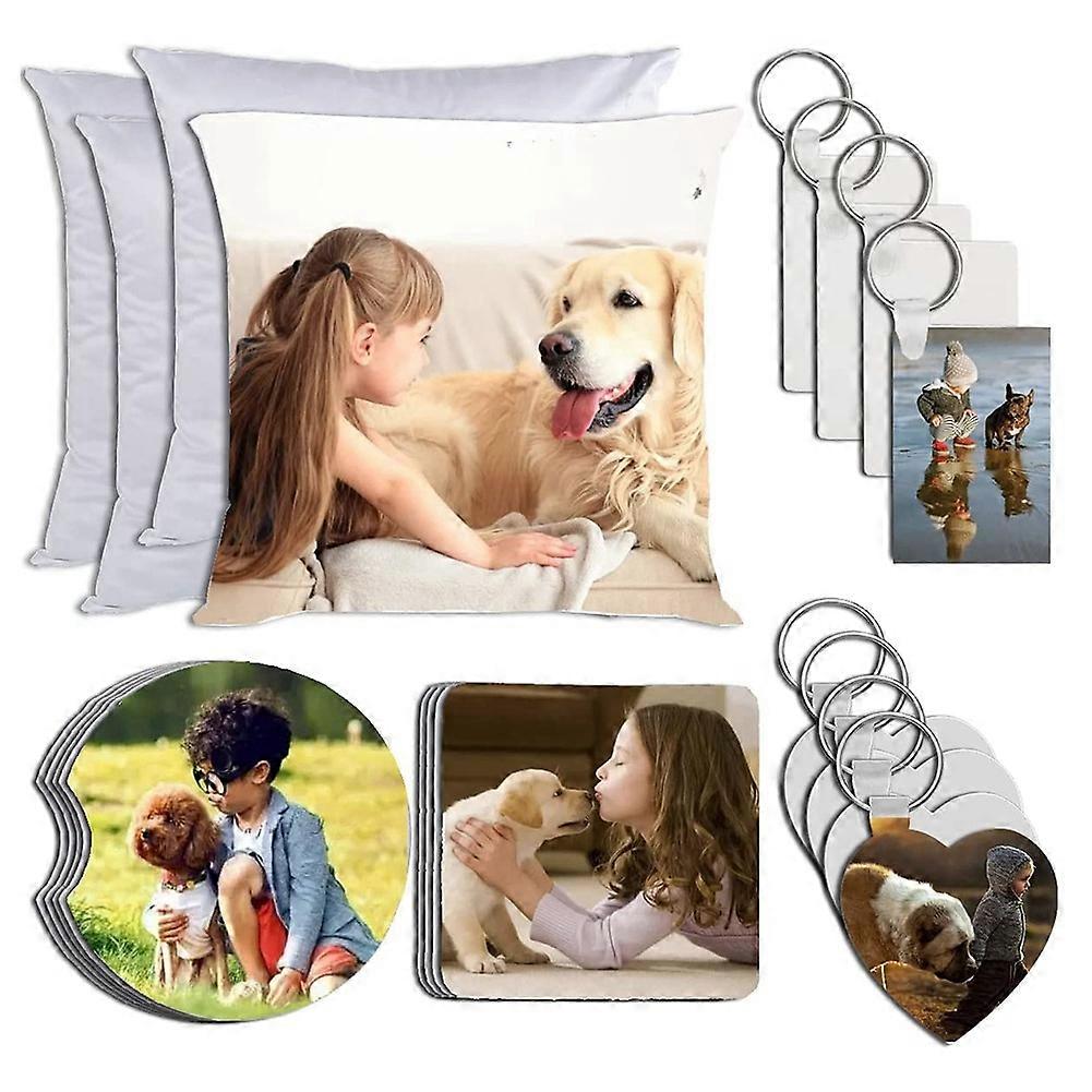 28Pcs Sublimation Blanks Set, Blank Keychain, Cup Mats DIY Painting Sublimation Transfer Heat Press