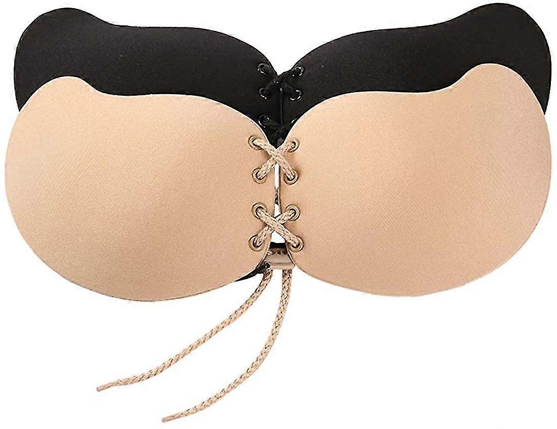 Sticky Bra Invisible Mango-shaped Adhesive Bra Backless Strapless Bra Beige And Black(c)