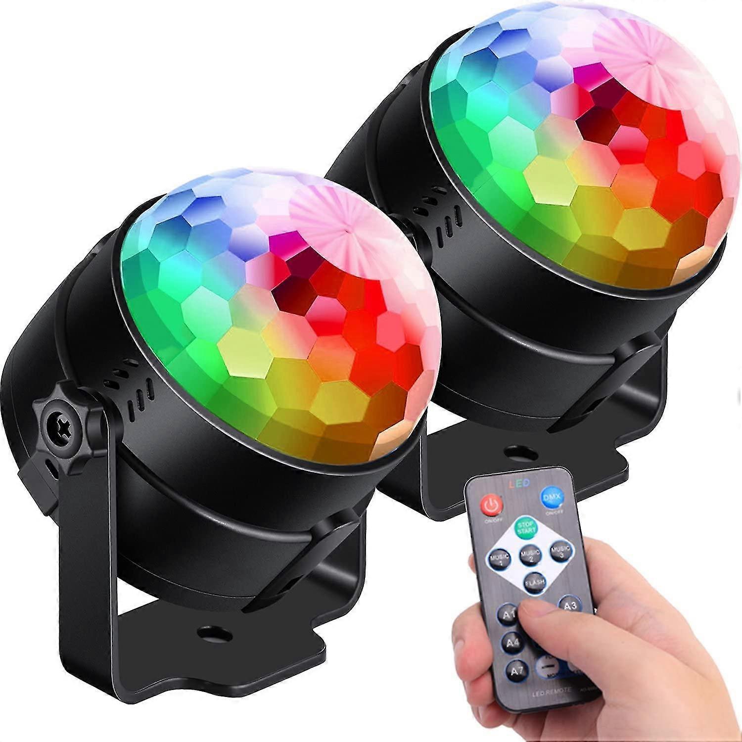 [2-pack] Sound Activated Party Lights With Remote Control Dj Lighting, Rgb Disco Ball Light, Strobe Lamp 7 Modes Stage Par Light