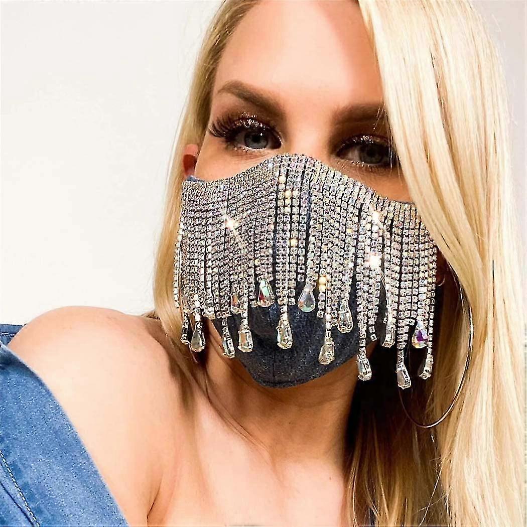 Sparkly Rhinestones Mesh Masks, Black Bling Crystal Face Masks, Breathable & Adjustable