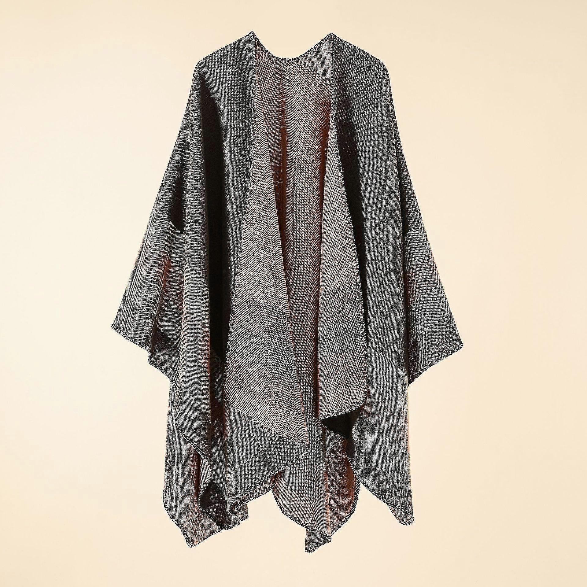 Stripe Cape Shawl Retro Split To Keep Warm Imitation Cashmere Scarf Cape