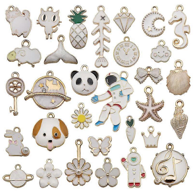 31 Sets Drip Oil Alloy Pendant White Astronaut Series Handmade Diy Earring Material Accessary