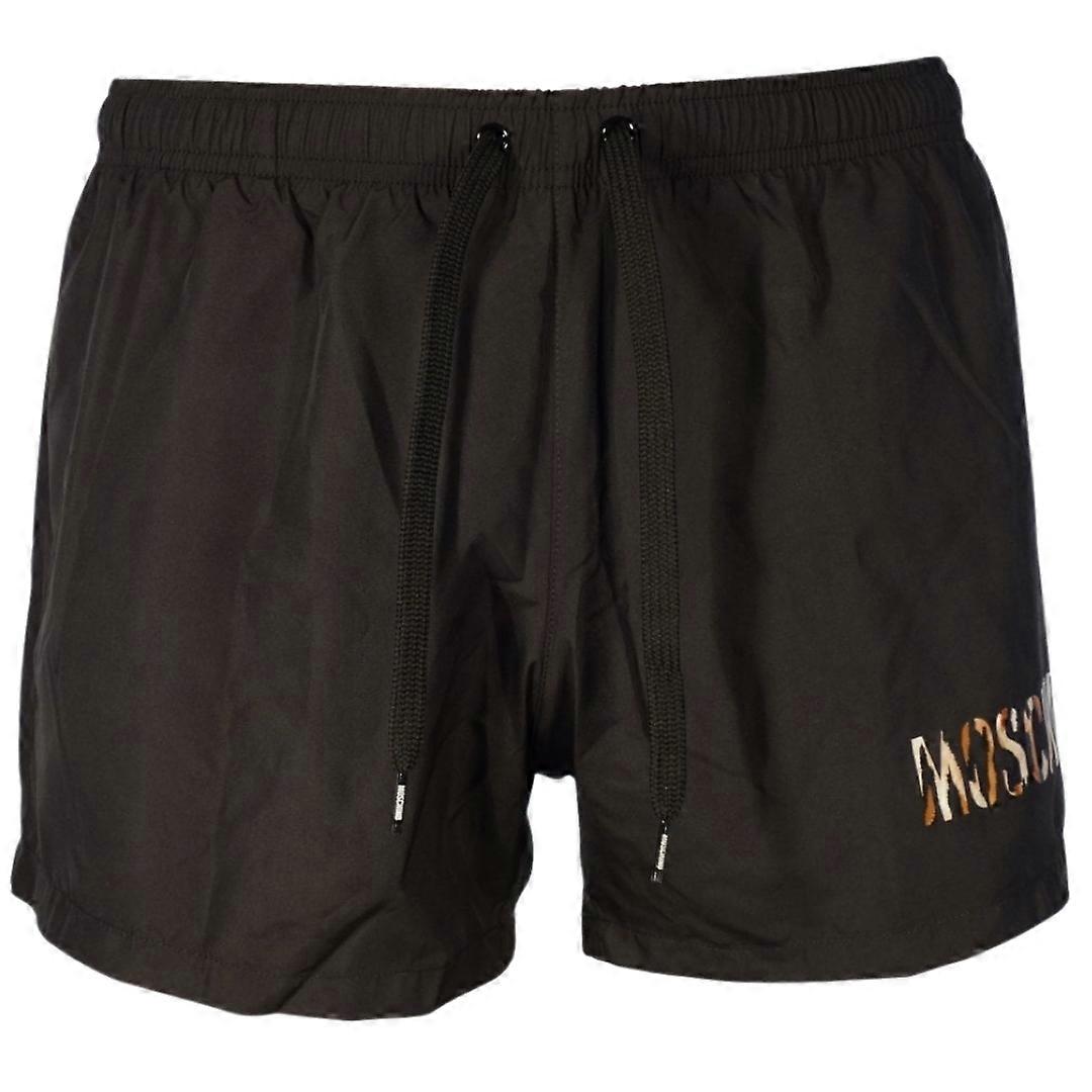 Moschino Small Leopard Print Design Black Short Swim Shorts