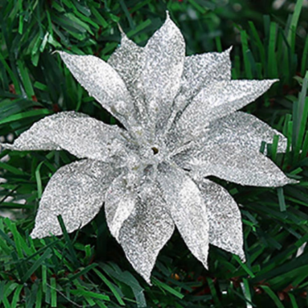 1/10Pcs Christmas Artificial Glitter Flower Xmas Tree Hanging Ornament Home Xmas Party Decoration