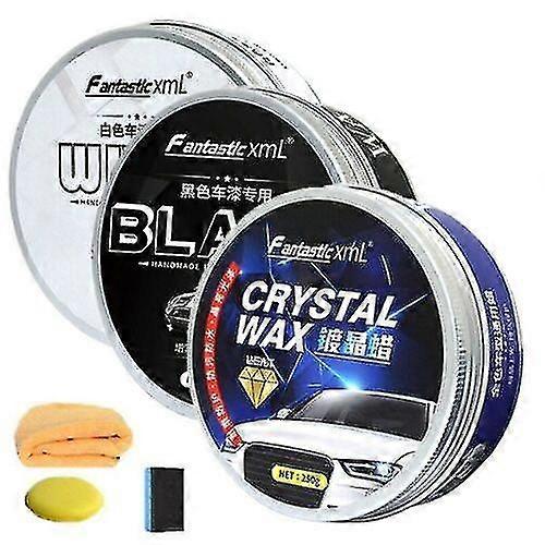 250g Car Wax Polished Crystal Plating Set Hard Gloss Carnauba Paint Care Paint Set(black - Towel Sponge)