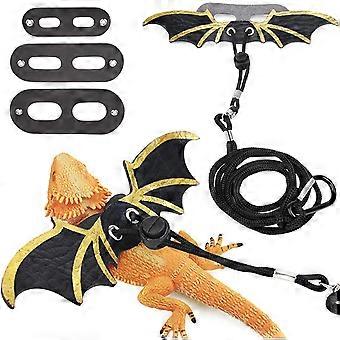 3 Size Pack Bearded Dragon riemen en harnassen, Bearded Dragon harnas, zacht lederen afneembare verstelbare reptiel hagedis vleugel riem (zwart)