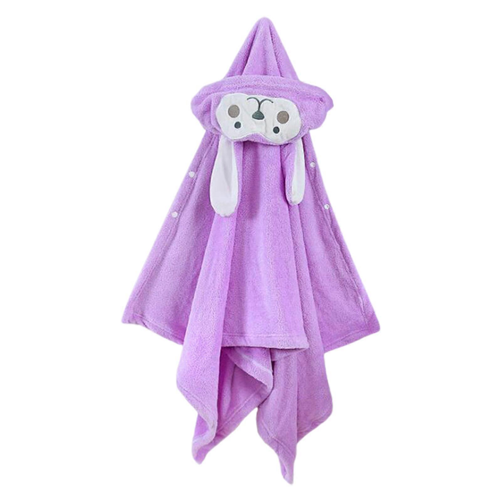 Baby Bath Towel Thick Great Water Absorption Hooded Cartoon Style Button Closure Solid Color Warm Soft Kids Bath Poncho Nap Blanket