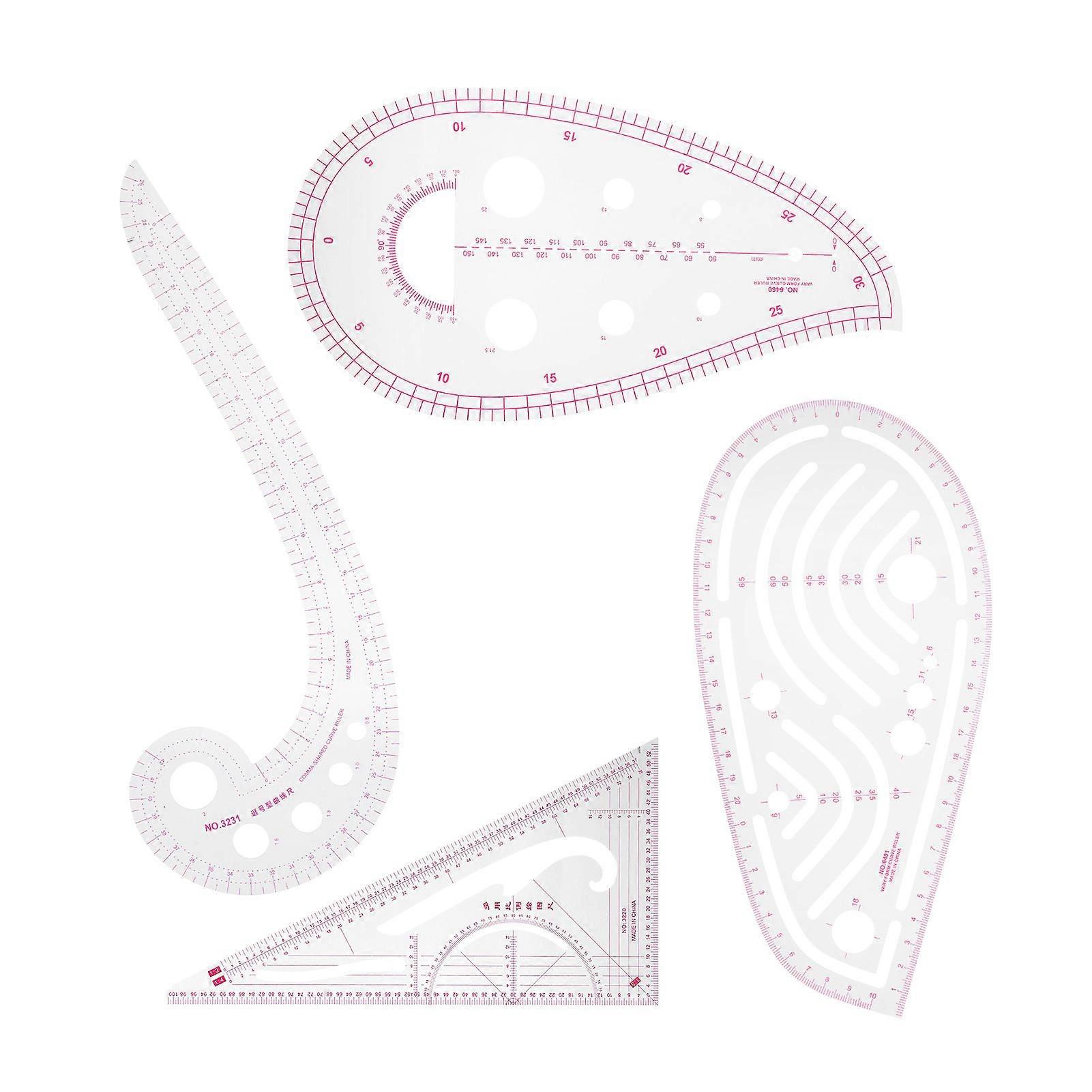 4Pcs Curve Ruler MultiFunction Vary Form Sewing Grading Proofing Plastic Clothing Design Tool