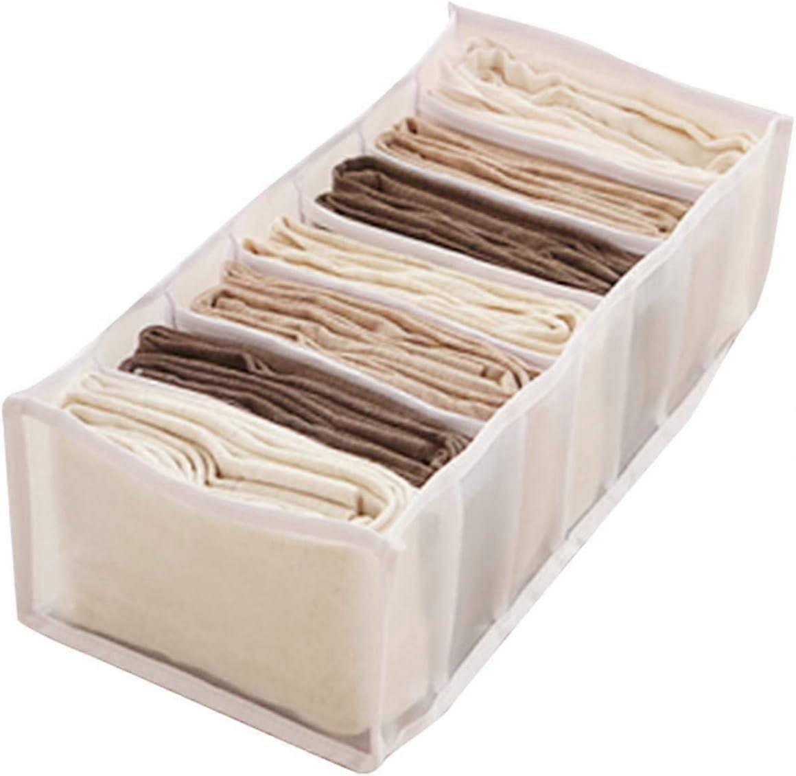 Jeans drawer organizer, washable and foldable clothes drawer separator, breathable storage box with jeans compartment (white, 17x36x12 7 compartments