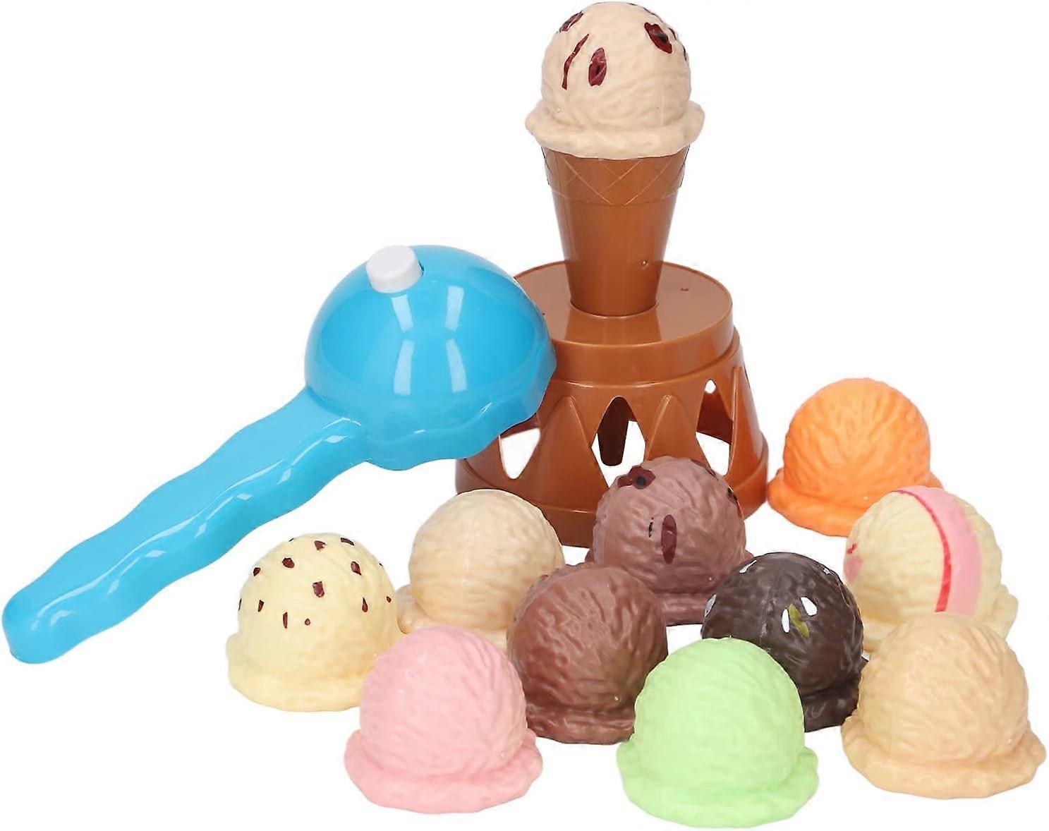 Ice Cream Game Set, Improve Fine Motor Skill Ice Cream Cone Game Early Educational Pretend Play Food Stacking Balancing for Desktop