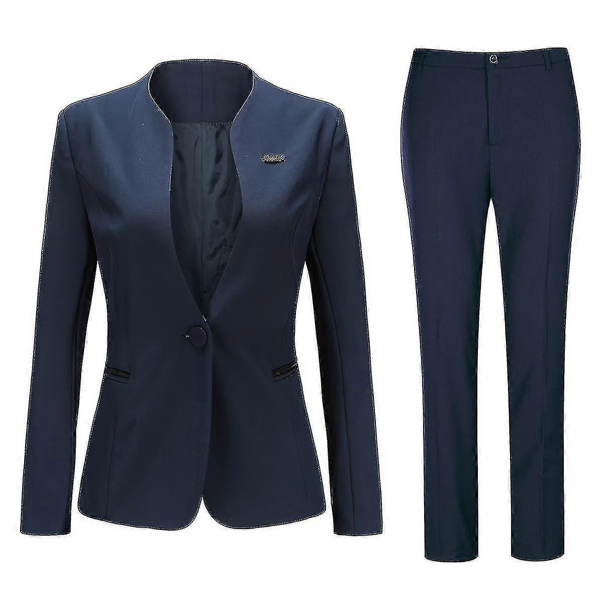 Allthemen Womens 2-Piece Professional Office Lady Collarless Business Suit (Blazer + Pants)