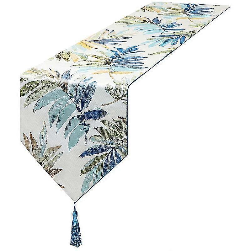 Table Runner - 12 X 72 Inch Modern Minimalist Blue Leaf Table Runner
