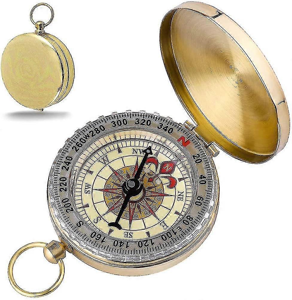 Portable Compass, Fluorescence Flip Open Compass Brass Copper Metal For Camping