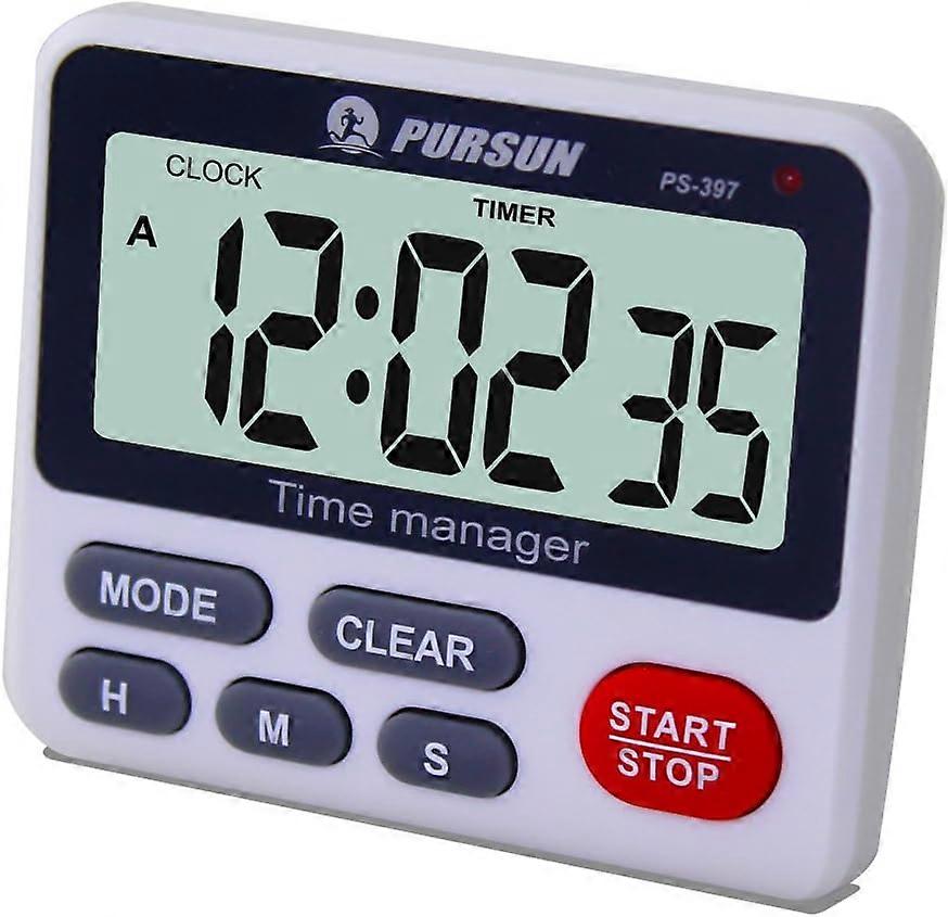 Kitchen Timer, Kitchen Timer with Clock, Digital Timer, Stopwatch, Timer with Magnetic Back and Folding Stand (Batteries Included)