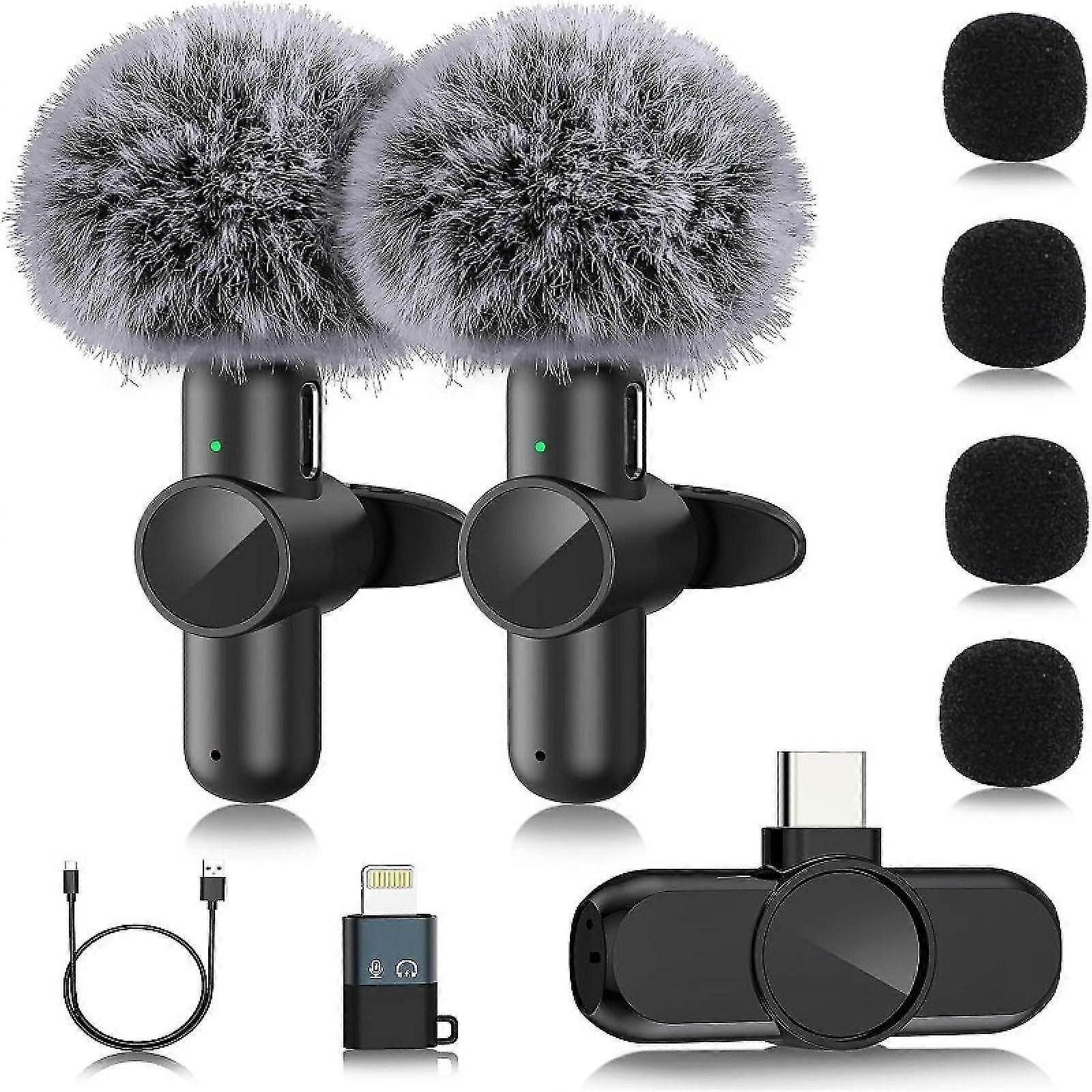 2 Pack Wireless Lavalier Microphone, Plug and Play Professional Mini Cordless Lavalier Microphone, Wireless Microphone for Vlogging Live Broadcast