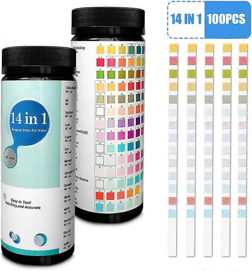 100 Pack 14 in 1 Test Strips for Drinking Water and Tap Water, Easy and Quick Detection of Hardness, pH, Bromine, Nitrate and More