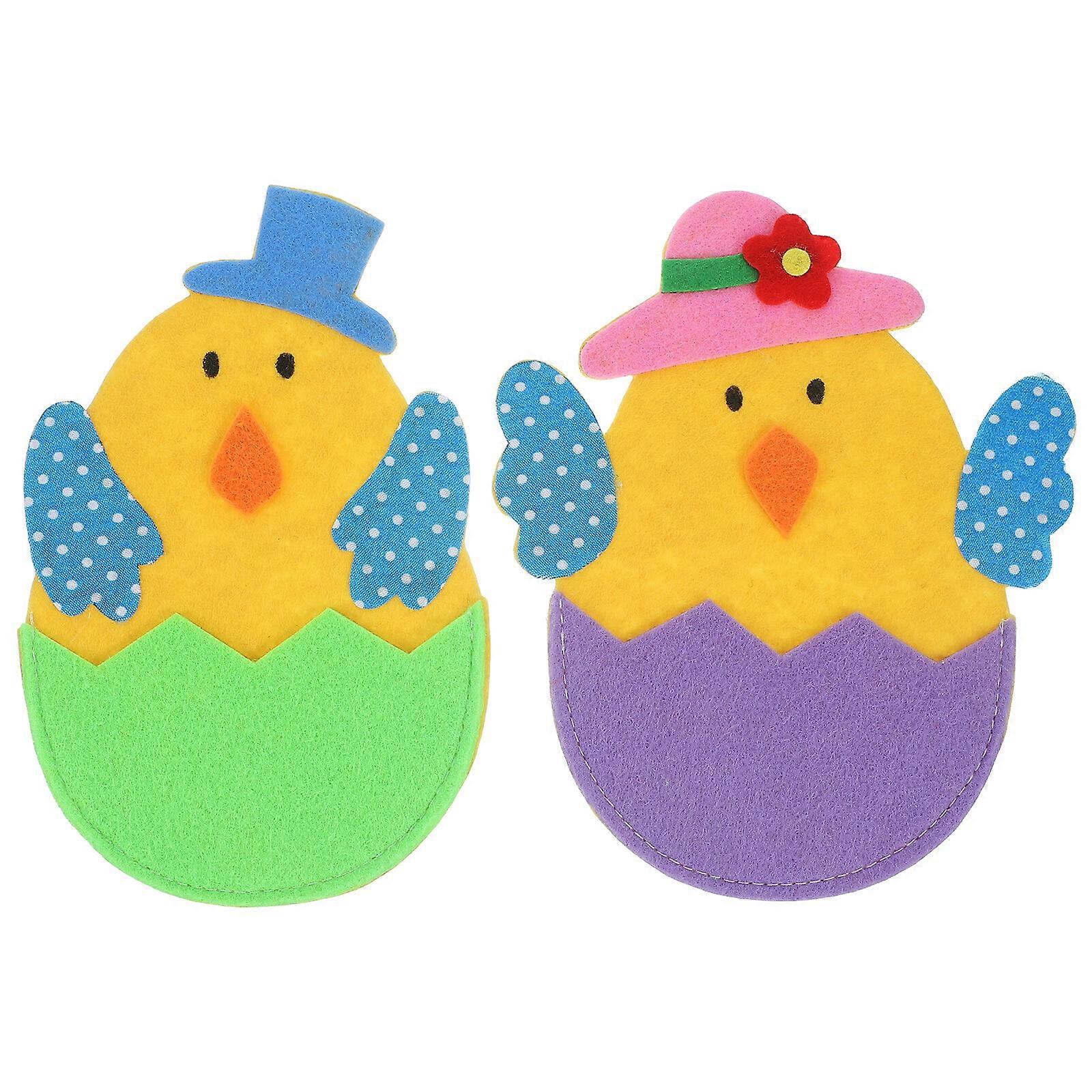 2ピースイースターカトラリーホルダー装飾チキンシェイプフォークカッター調理器具バッグ