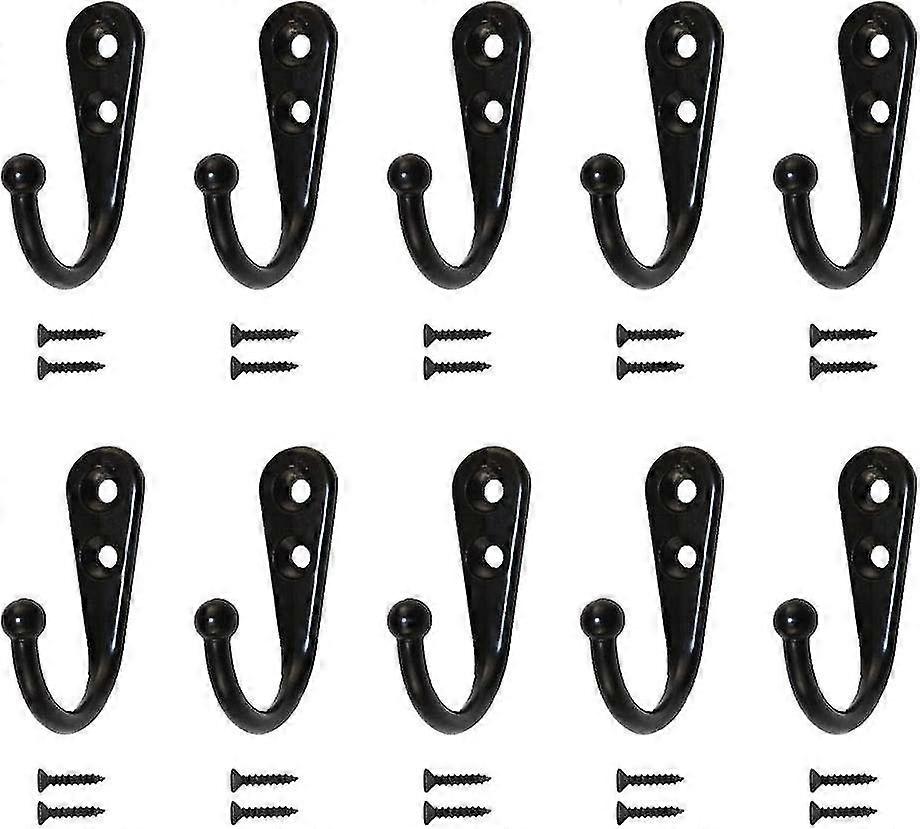 10pcs Single Hooks Black Wall Hooks Black Coat Rack Equipped With Mounting Screws