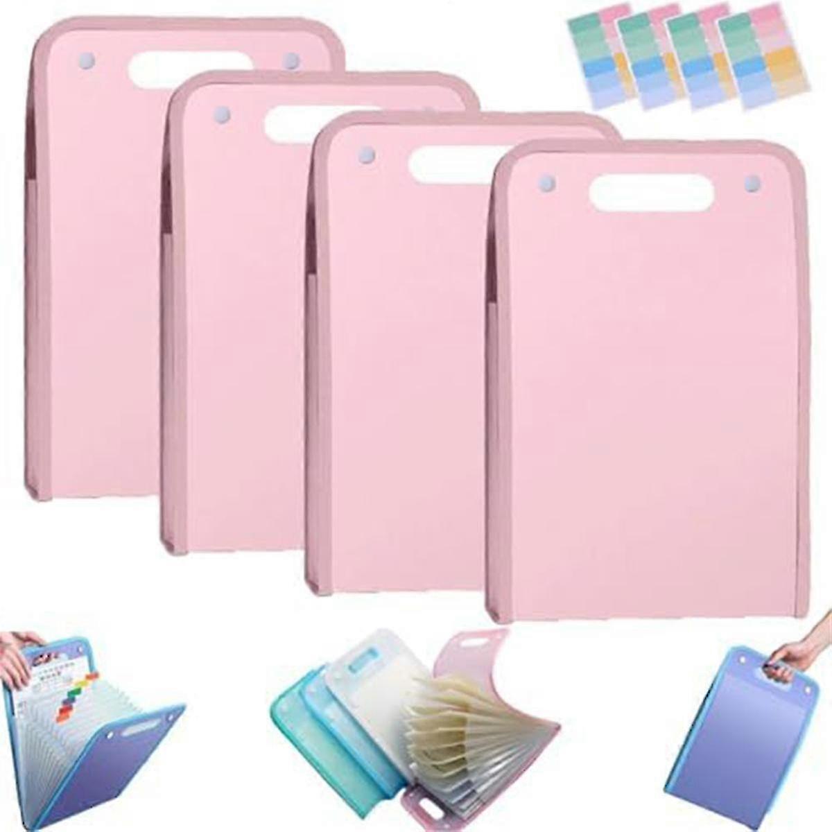 4pcs Extended Waterproof Folder, Vertical File Manager With Handle 13 Pocket A4 Multi-page Portable Office Folders D