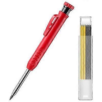 Strong Construction Carpenter Pencil Set with 7 Built-in Sharpener Refills,Long Nose Deep Hole Mechanical Marker(Red)