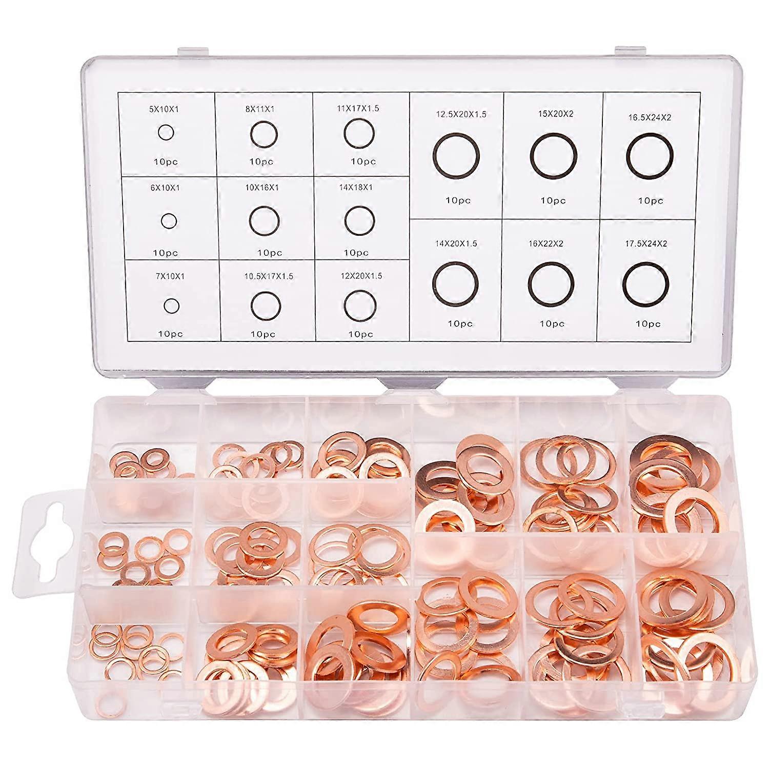 150pcs 15 Specifications Gaskets Sealing Ring,Copper Washers with Box