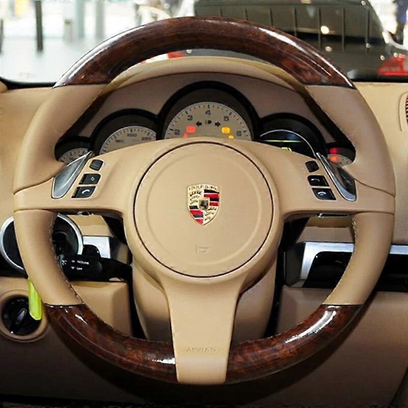 DIY Hand-Stitched peach wood grain genuine Leather Non-Slip car Steering Wheel Cover For Porsche Cayenne Panamera 2010-2012