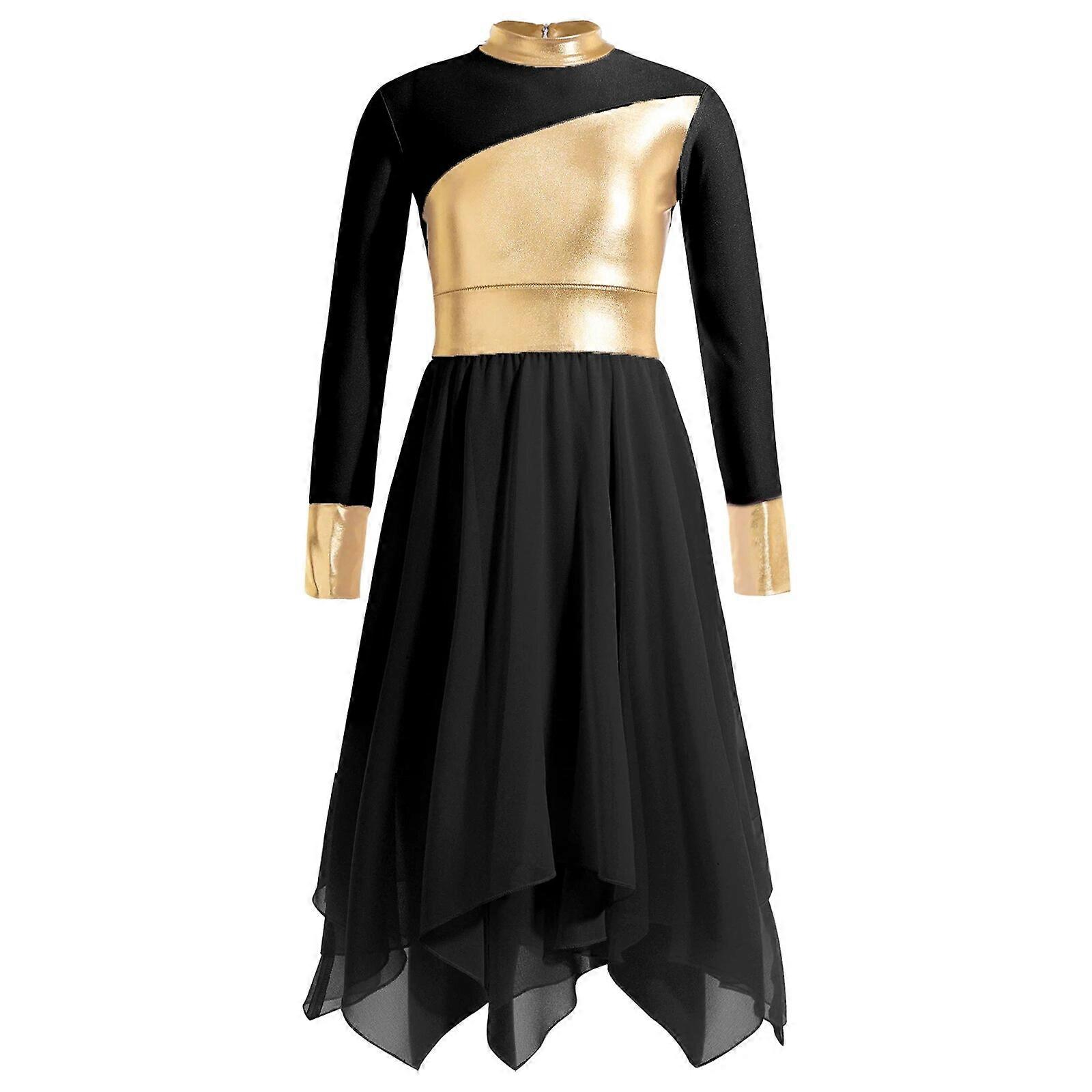 Kids Girls Spiritual Dance Dress Lyrical Gowns Dancewear Long Sleeve  Metallic Patchwork Liturgical Praise Church Worship Costume | Fruugo UK