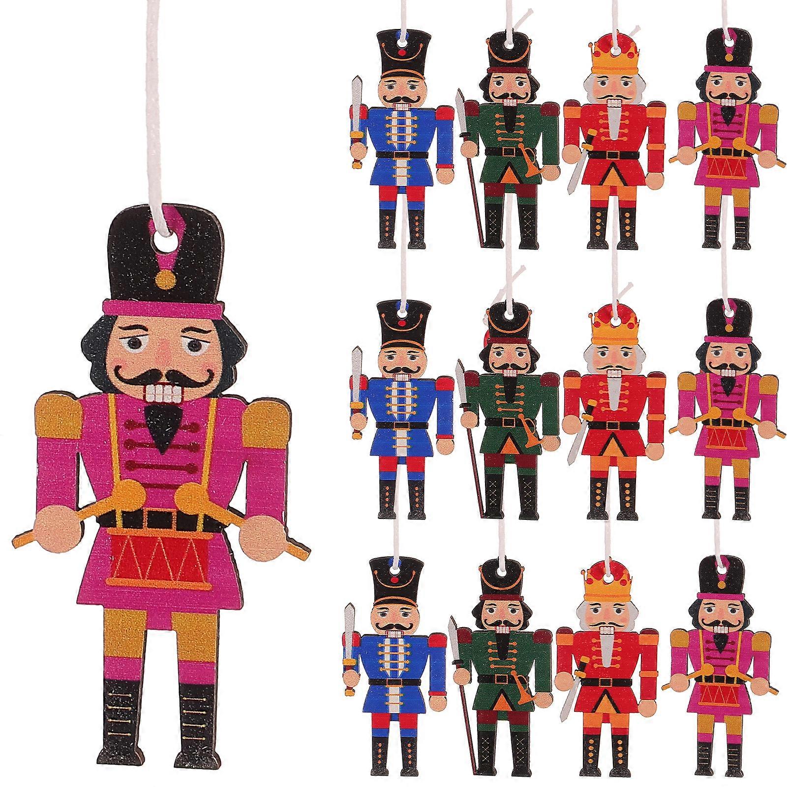 12Pcs Nutcracker Pendant Wood Nutcracker Cutouts Pendant Wood Pendant for Party Landscape