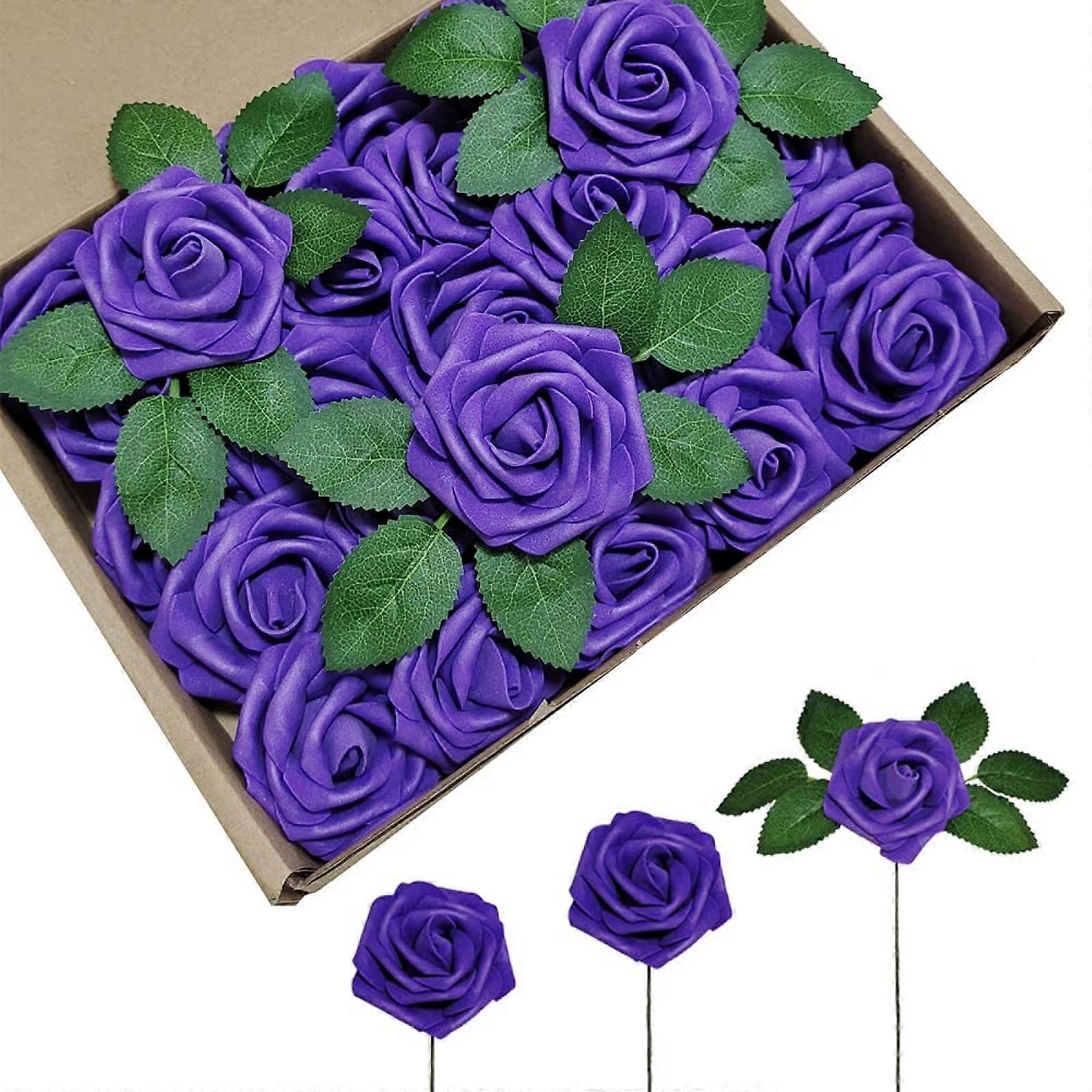 Artificial Flowers 25 Real Look Foam Fake Roses with Stems for DIY Gift Shower Centerpieces Arrangements Party Table Decorations That Will Not Wither