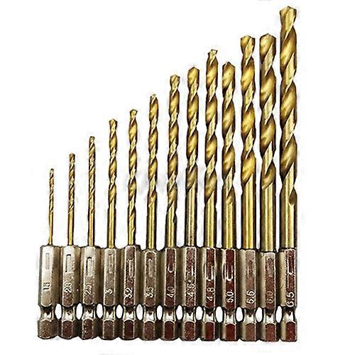 13Pcs Titanium Coated HSS High Speed Steel Quick Change Hex Shank Drill Bit Set JIKAIX