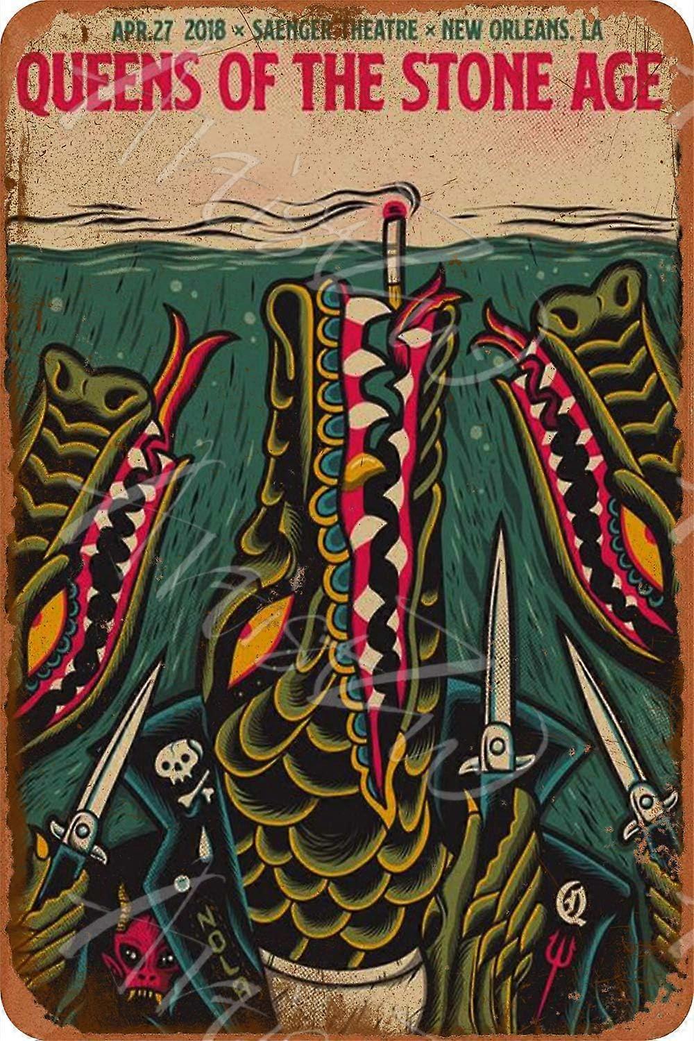 LINCMAN Queens of The Stone Age Vintage Enamel Metal Tin Sign Wall Plaque