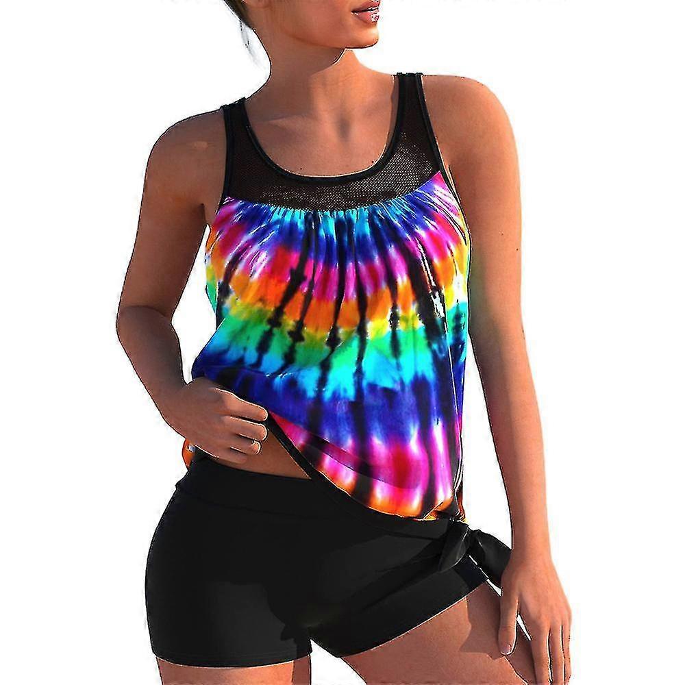 Dam Tankini Set Linnen + Boyshorts Badkläder Baddräkt Strandbaddräkt