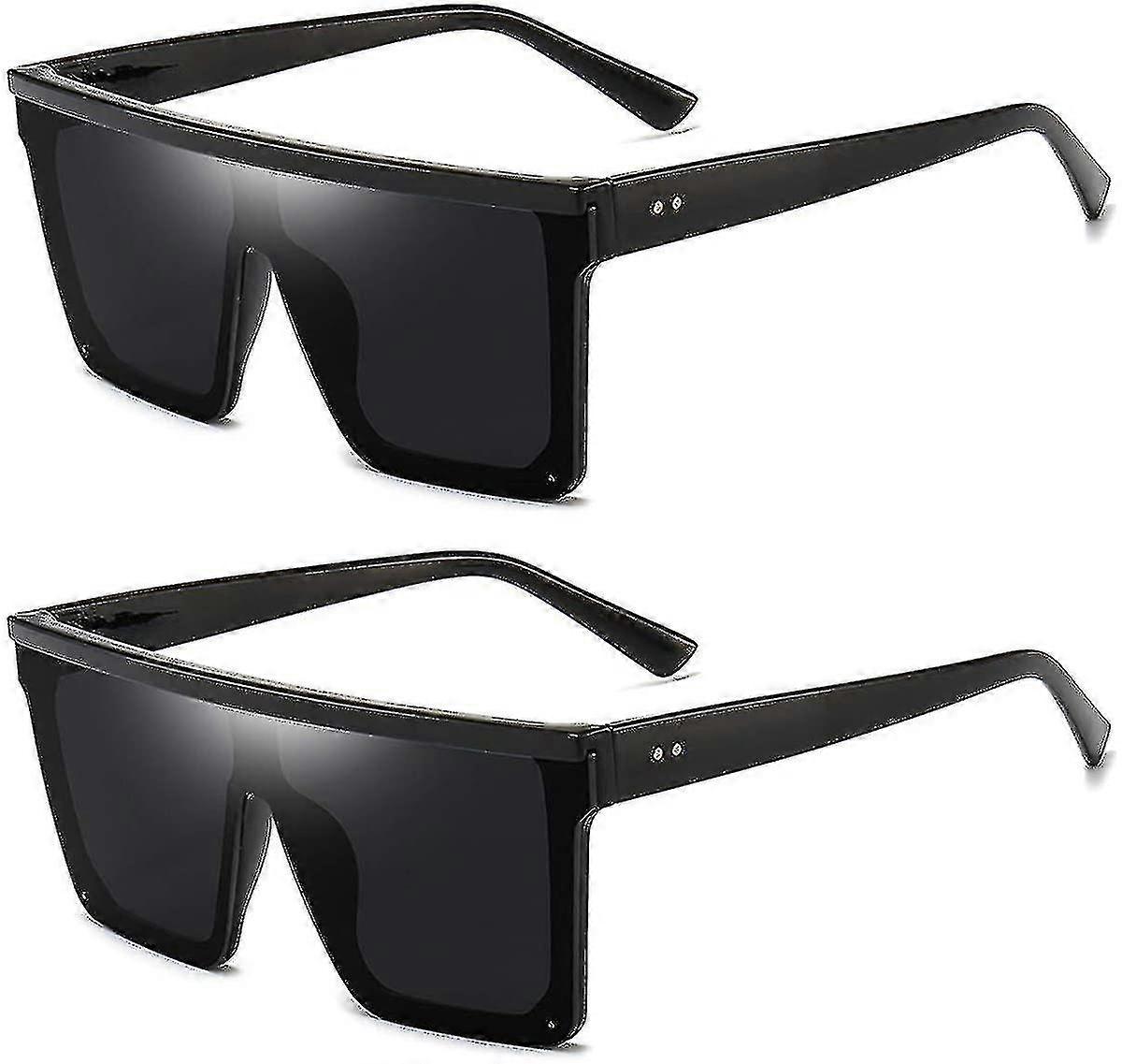Square Oversized Sunglasses For Women Men Fashion Flat Top Big Black Frame Shades