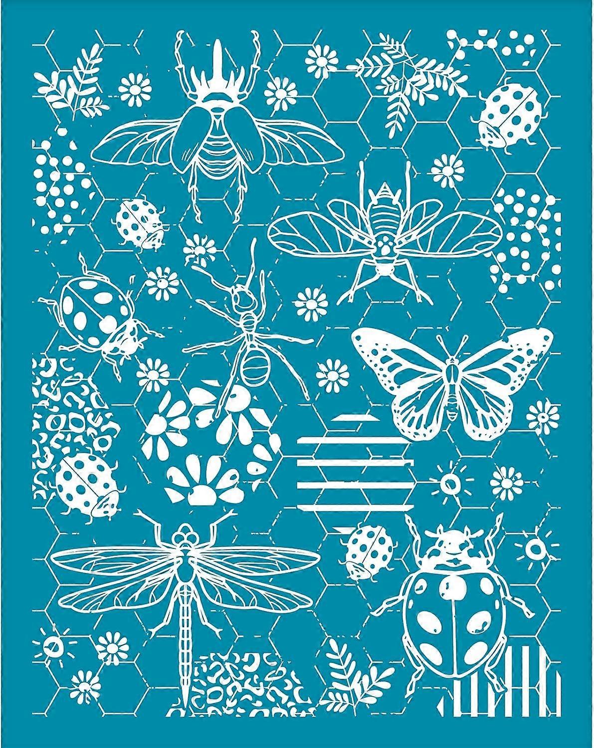 4x5 Inch Clay Stencils Garden Insects Non-Adhesive Silk Screen Printing Stencil Butterfly Reusable Clay Mesh Stencils Bee Transfer Washable Stencil fo