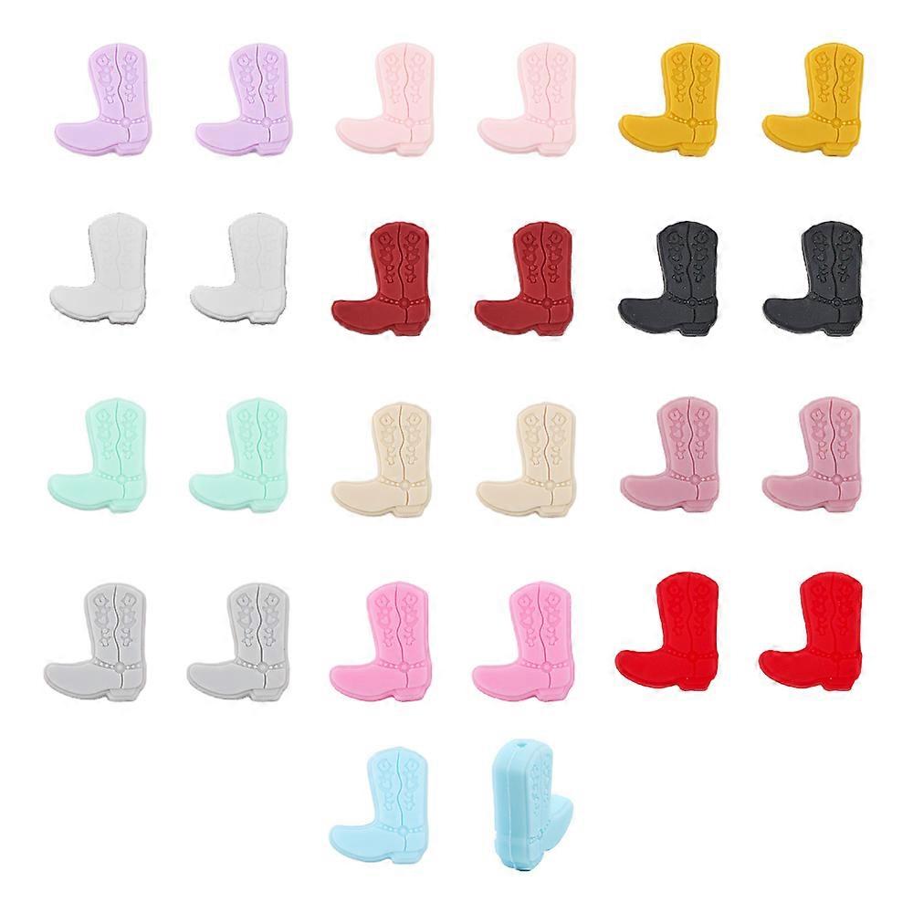 1Box 30Pcs 15 Colors Silicone Beads DIY Nursing Necklaces and Bracelets Making Chewing Pendants For Teethers Boot Mixed Color 26x23x8mm Hole: 2mm 2pcs