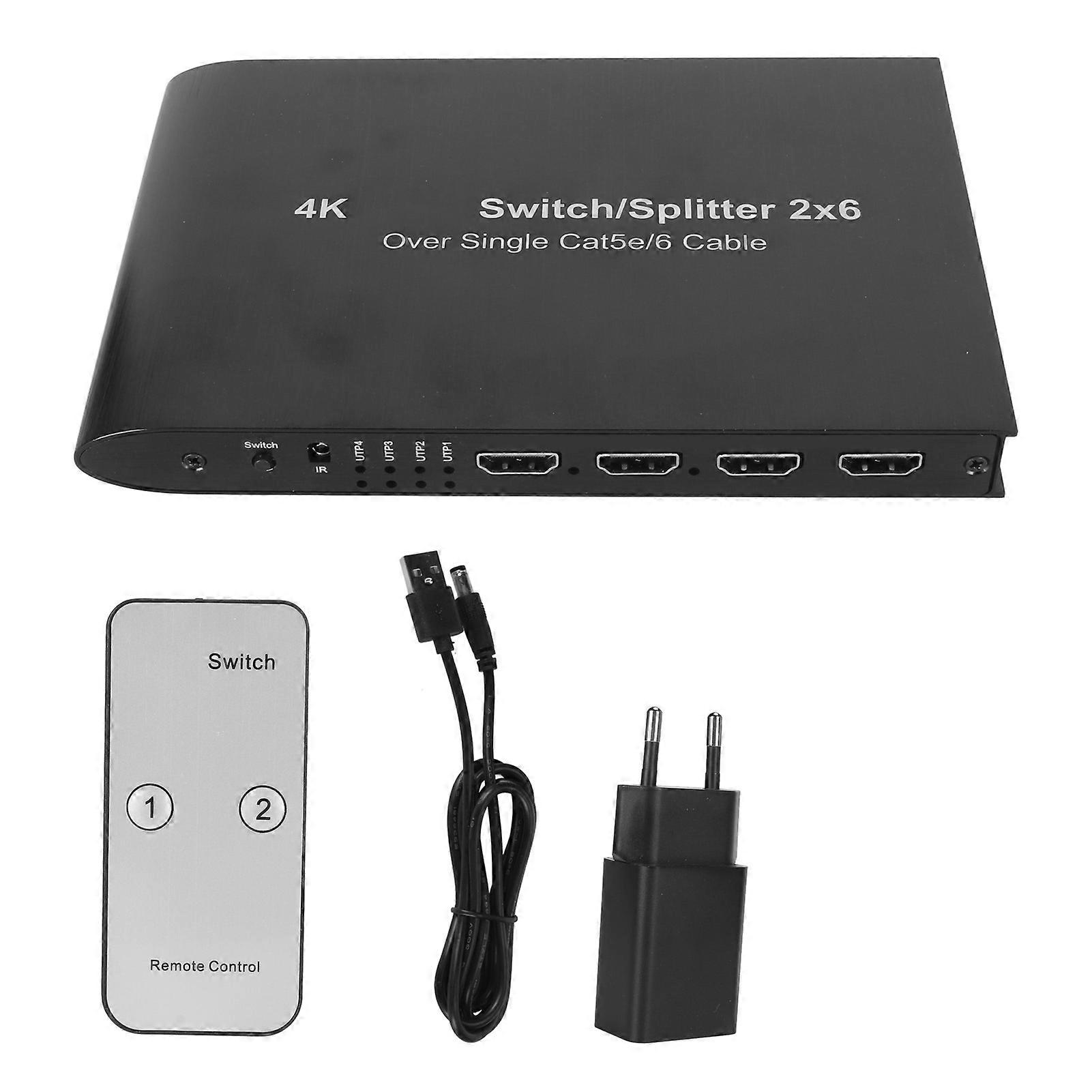 4K 2x6 HDMI Switch Splitter with 3.5mm Sound, HDR10, 3D, HDCP2.2, EU Plug